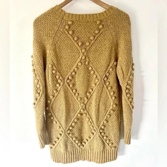 Anthropologie Moth Wool Pom Pom Mustard Yellow Wool Knit Pull Over Sweater Small - Picture 4 of 8